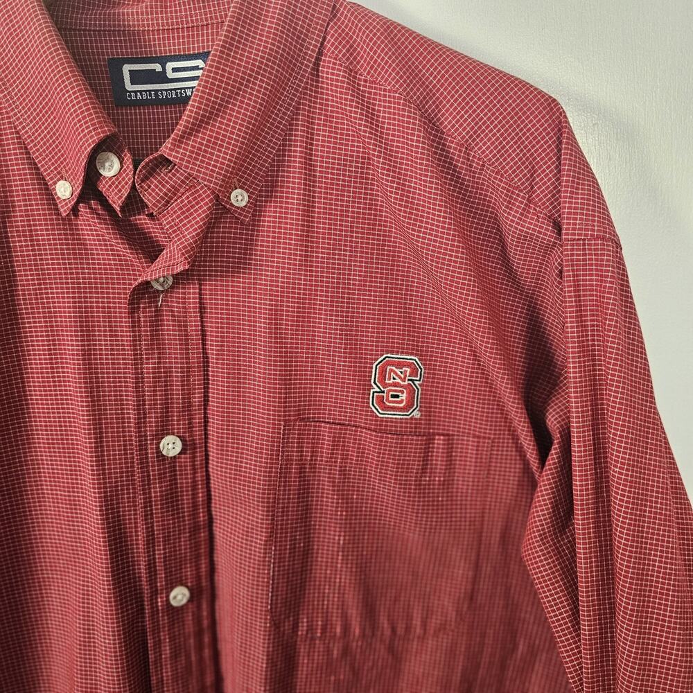 NC State Wolfpack Shirt Men Large Red White Plaid Button Up Dress Long Sleeve